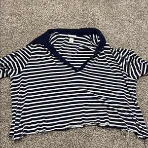 Ava & Viv Navy/White Striped V-Neck Top